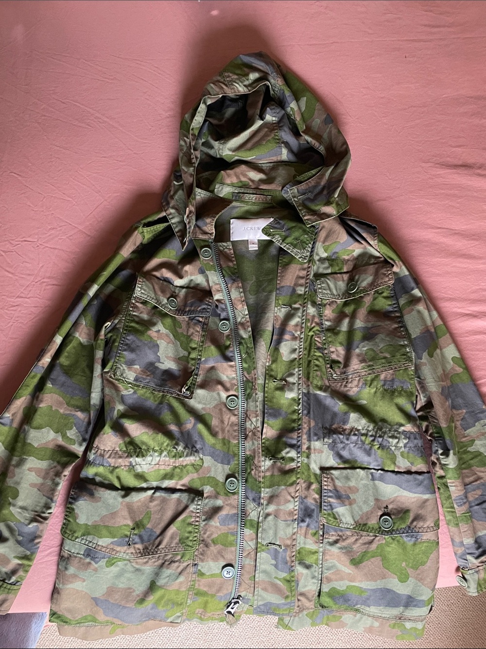 J. Crew Kids Camo Hooded Raincoat - Green & Brown